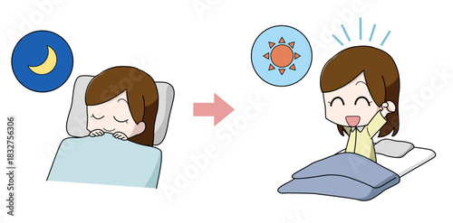 よく寝て寝起きが良い女性のイラスト