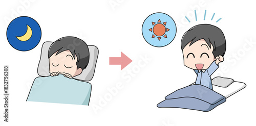 よく寝て寝起きが良い男性のイラスト