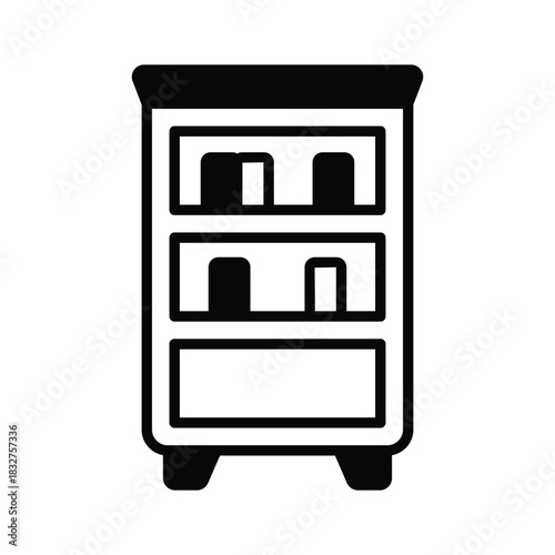 Organized study materials and library resources, glyph icon of bookshelf