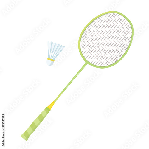 Badminton racket and shuttlecock sport equipment vector illustration