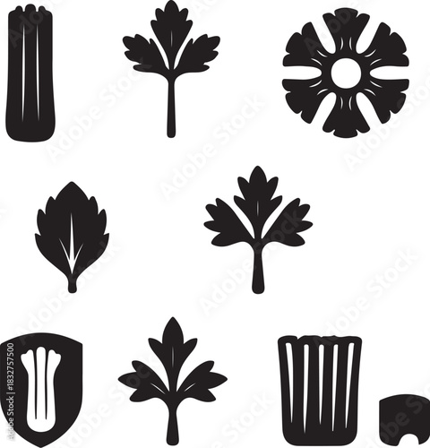 Celery Stalk Silhouette Icon Set.eps