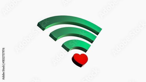 3D Wi-Fi Signal with Heart Icon. Love Connection, Digital Relationship and Wireless Technology Concept