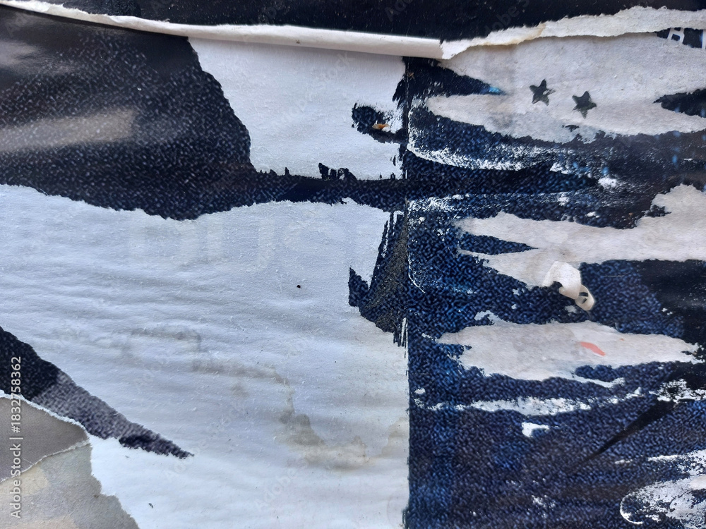 Fototapeta premium Ripped and grunge old poster background, artistic messy paper collage