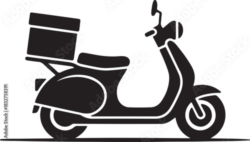 Delivery scooter silhouette icon urban transport symbol with rear box vector illustration