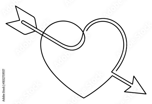 Heart pierced by cupid arrow continuous one line drawing minimalist vector illustration