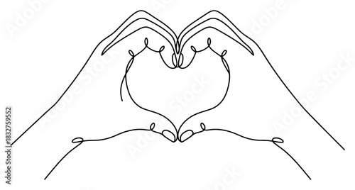 Continuous one line drawing of hands forming heart shape minimal vector illustration for romance concept