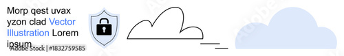 Cloud storage, data protection, cybersecurity, online privacy, secure access, IT systems. Shield with lock, cloud icon. Cloud storage and data protection concept