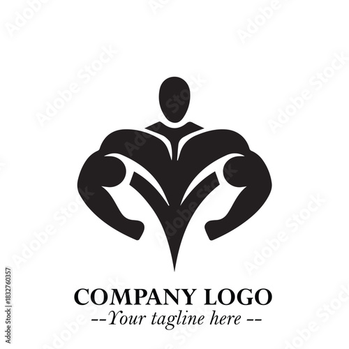 Man With Muscle Logo Symbol in Black on White Background for Strong Bold Fitness Branding Design Art