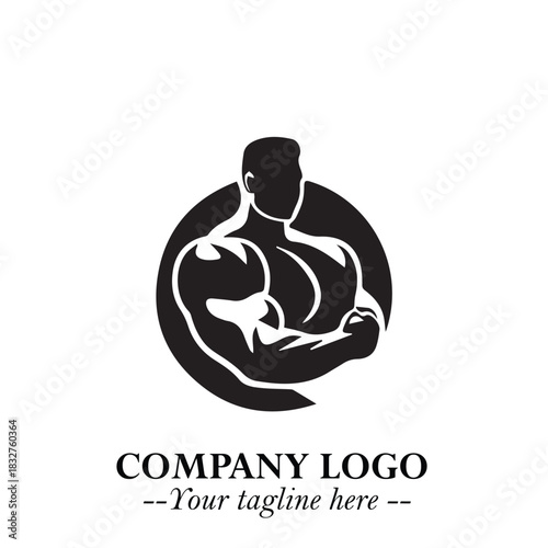 Man With Muscle Logo Symbol in Black on White Background for Strong Bold Fitness Branding Design Art