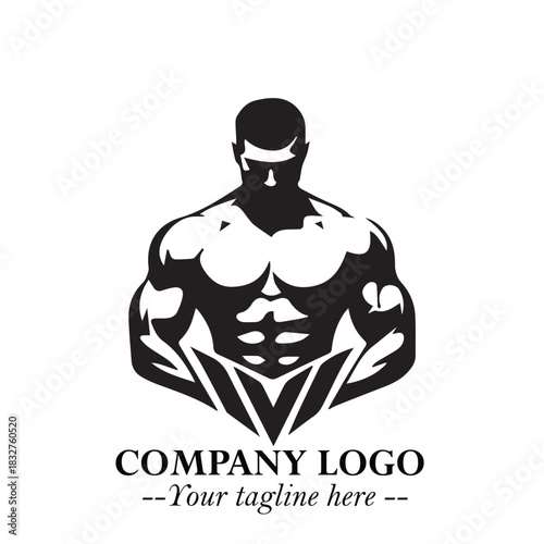 Man With Muscle Logo Symbol in Black on White Background for Strong Bold Fitness Branding Design Art