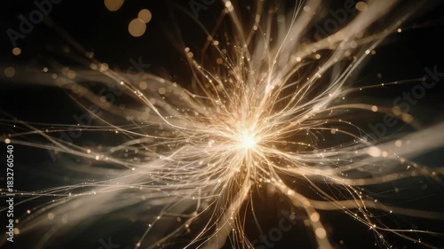 Close-up of a sparkler with bright golden sparks shooting in all directions.
