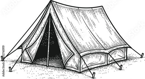 Dark illustration of a vintage camping tent for outdoor adventure and wilderness exploration