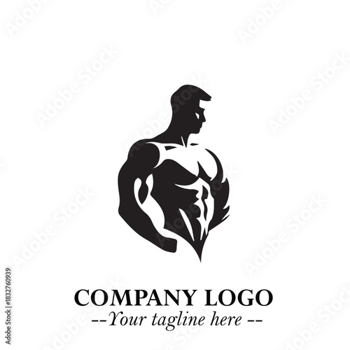 Man With Muscle Logo Symbol in Black on White Background for Strong Bold Fitness Branding Design Art