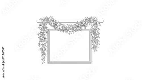 Elegant floral garland draped over a blank rectangular frame perfect for invitations signage or decorative elements