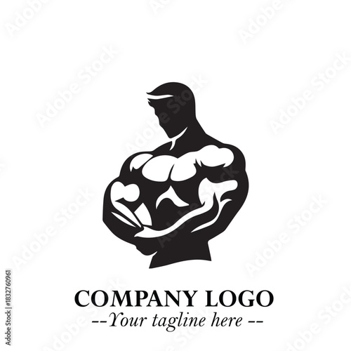 Man With Muscle Logo Symbol in Black on White Background for Strong Bold Fitness Branding Design Art