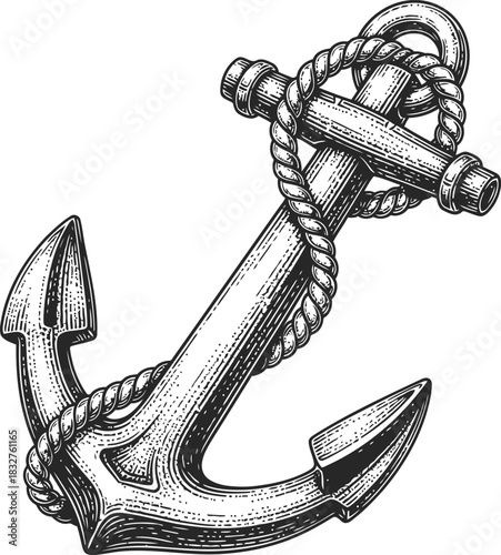 Dark nautical anchor with rope, symbolizing maritime adventure and stability