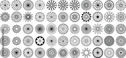 Collection of black and white circular floral and geometric patterns