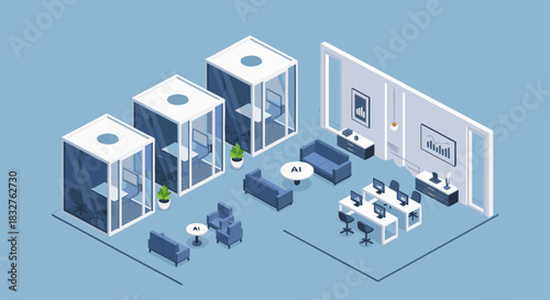 Modern open office space with booths, workstations, and lounge areas fostering innovation and collaboration for successful team performance and productivity