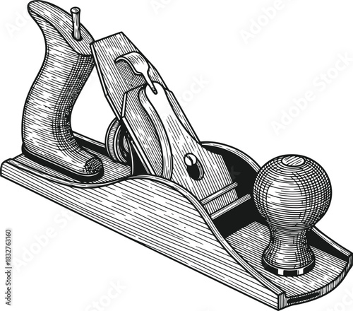 Hand plane tool silhouette for woodworking and carpentry projects on black background