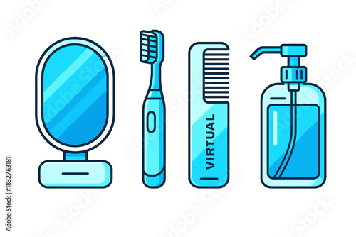 Tools for daily grooming routine in a modern bathroom setting with a focus on cleanliness and self-care