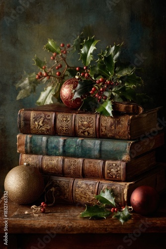 Vintage Holiday Stacks: Classic Books and Festive Decor for a Cozy Christmas Ambiance