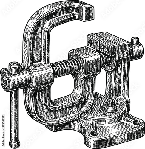 Industrial bench vise silhouette for workshop and construction tool applications