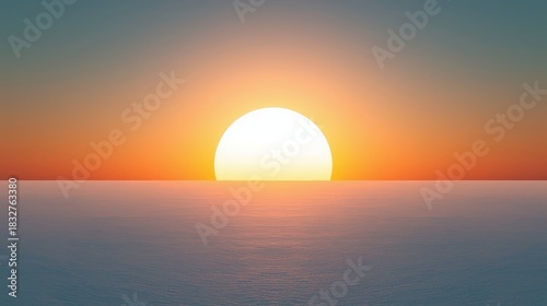 Scenic sunset over the ocean with bright sun and colorful sky, horizon