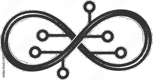 Infinity symbol with connected dots representing data flow and endless possibilities