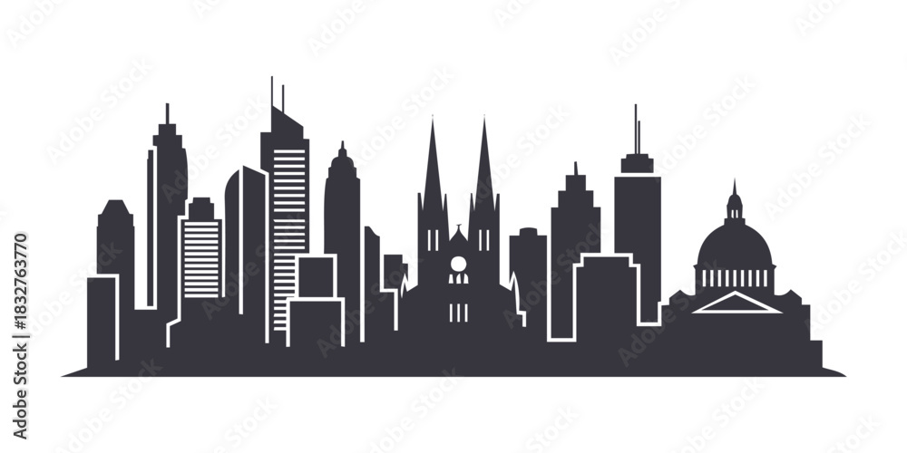 custom made wallpaper toronto digitalBlack city vector graphic on a white backdrop