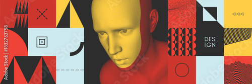 Human head formed from dots. Color highlighting effect on the face. Creative thinking. A professional designer selects elements. Creative thinking of the creator. Vector for cover, presentation, flyer