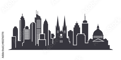 Black city vector graphic on a white backdrop