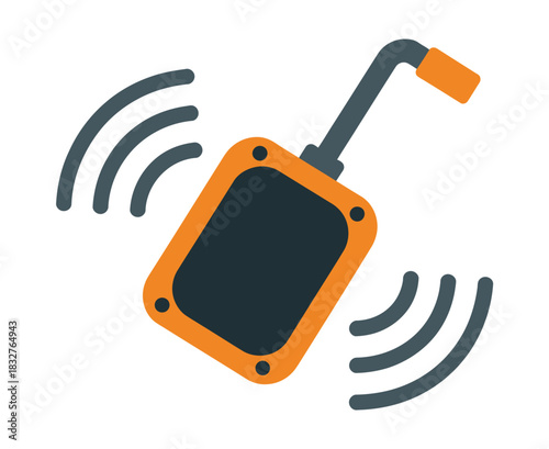 A small orange and black electronic device transmits signals