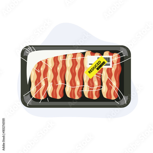 raw beef brisket slices in plastic wrapped grocery tray with discount meat sticker