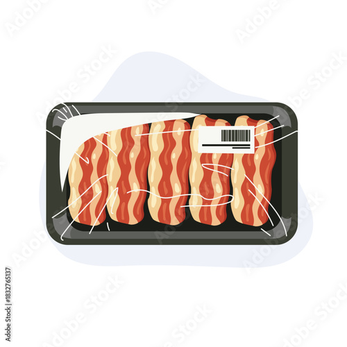 fresh beef brisket cut arranged in sealed meat tray with barcode label for retail food and butcher shop themes