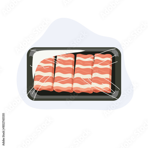 pork belly sliced pork raw meat in plastic tray wrapped food packaging