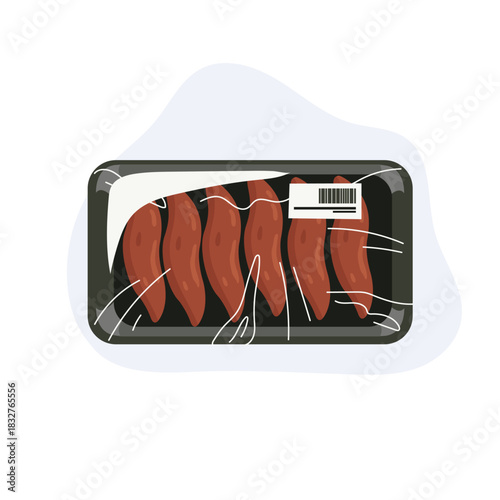 pork liver sliced liver raw meat packaged meat in plastic tray with barcode label