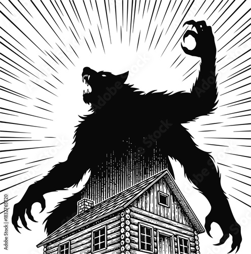 Shadowy beast silhouette with sharp claws and fur lunging in a menacing pose