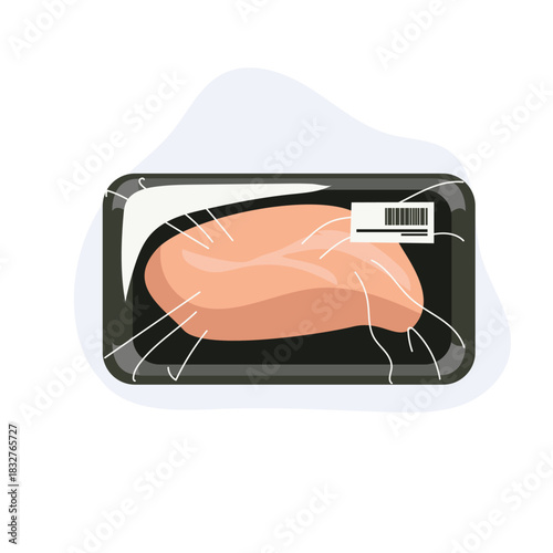 fresh poultry raw chicken breast sealed in plastic packaging with barcode label