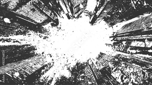 Black and white abstract texture of tall buildings viewed from below architecture background