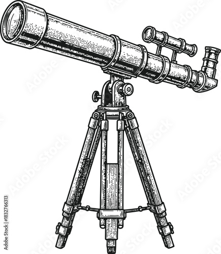 Telescope on tripod for astronomical observation and space exploration science