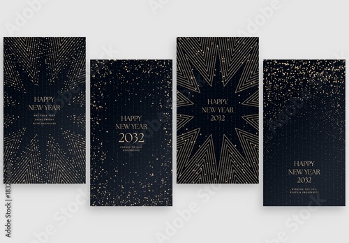 Happy New Year Background Templates for NYE Poster, Flier & Social Media Post Layouts, in Luxe Minimalist Black & Gold