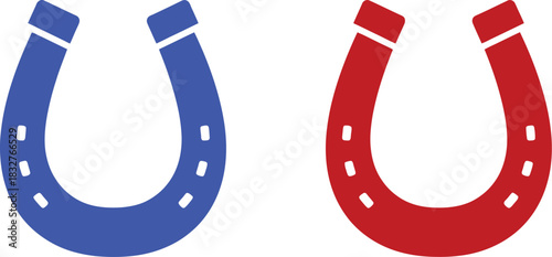 Blue and red horseshoe pair isolated on white background for luck