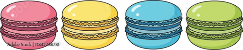 Colorful macarons illustration pink yellow blue and green sweet treats
