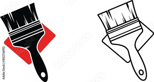 Paintbrush illustration two different styles one with color and one outlined