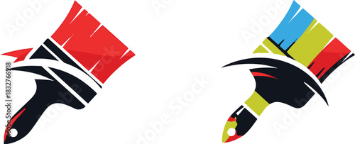 Paintbrush icon set with colorful bristles for art and design projects