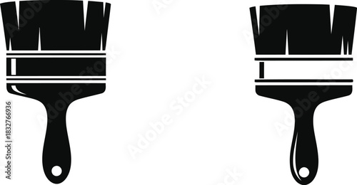 Two paintbrushes in black and white illustrating painting or renovation projects