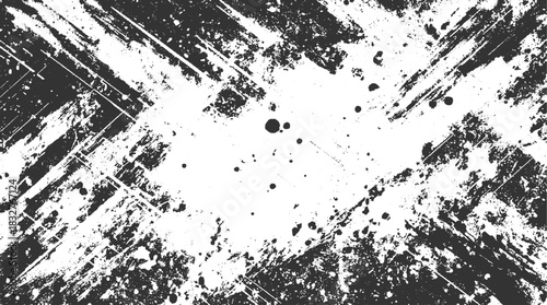 Black and white abstract grunge texture with paint splatters and scratches vector