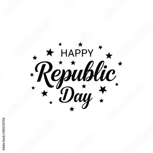 Happy Republic Day Celebration with Stars and Text - Vector Illustration