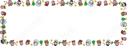 Boarder line Cute Christmas Santa and Snowman Cartoon Icon Set