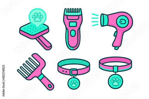 Pet grooming tools and accessories designed for easy care and maintenance of pets at home